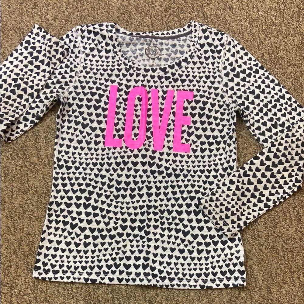 10/$50 So Love Heart Print Kids Shirt - Pink and Black Size 12